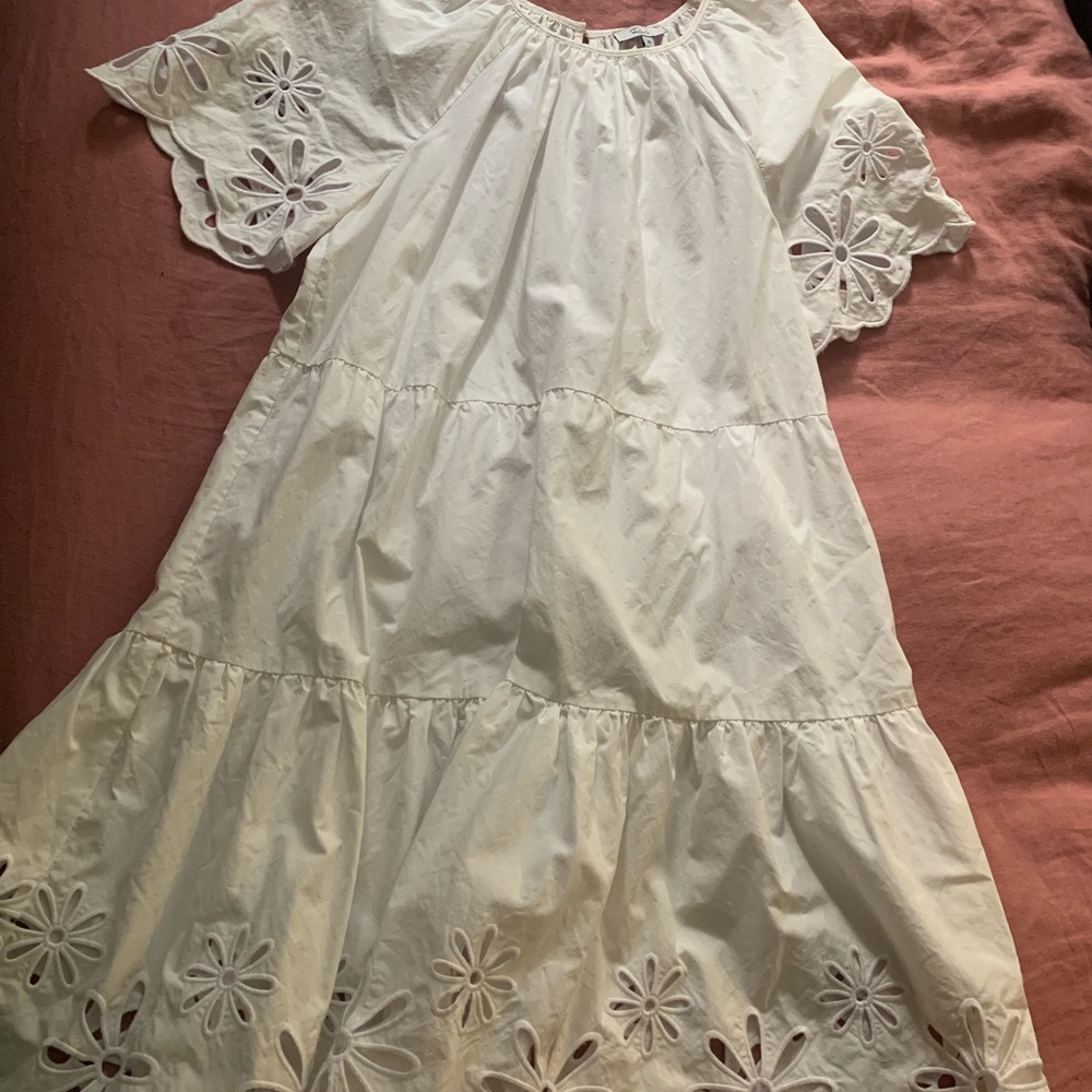 Cream Ruffled Smocked Sundress with Flutter Sleeves